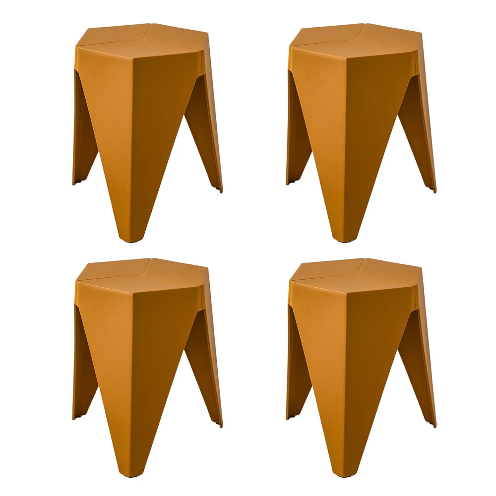 Set of 4 Puzzle Stool Bar Stools Stackable Yellow - Image 5