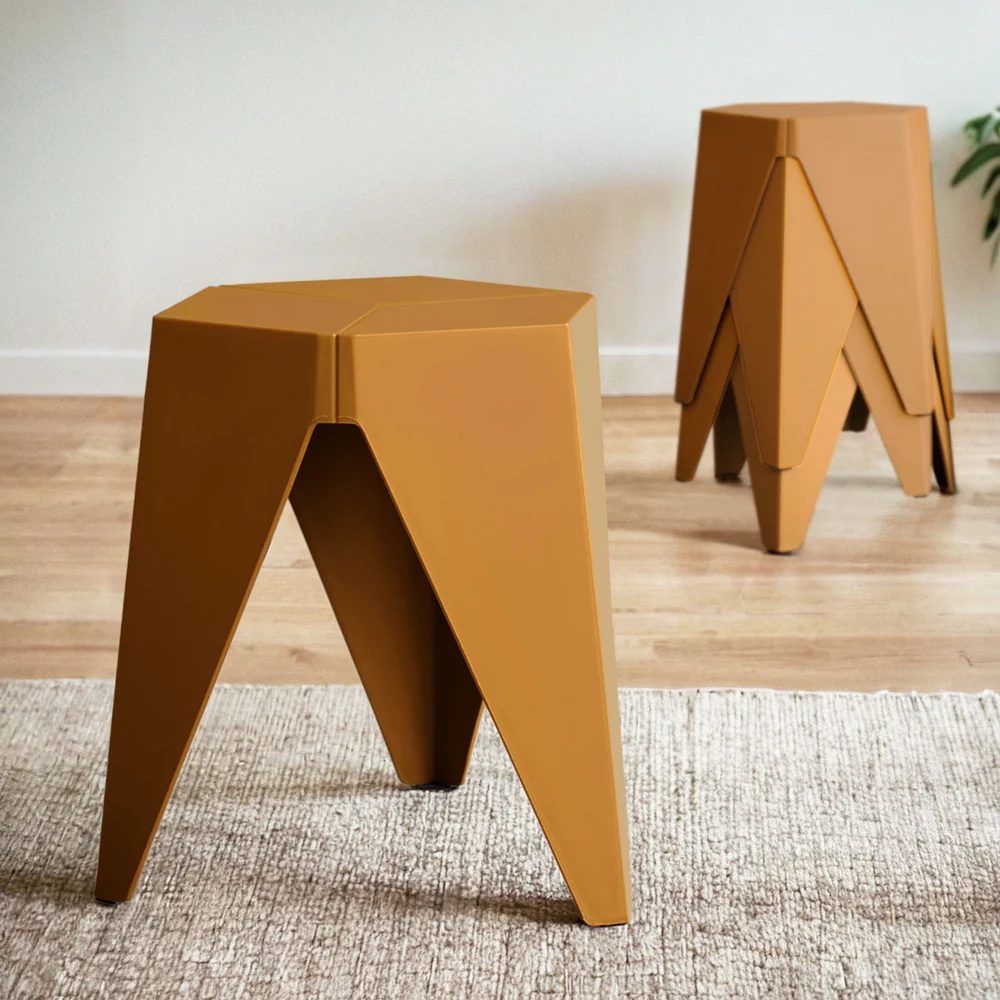 Set of 4 Puzzle Stool Bar Stools Stackable Yellow - Image 7