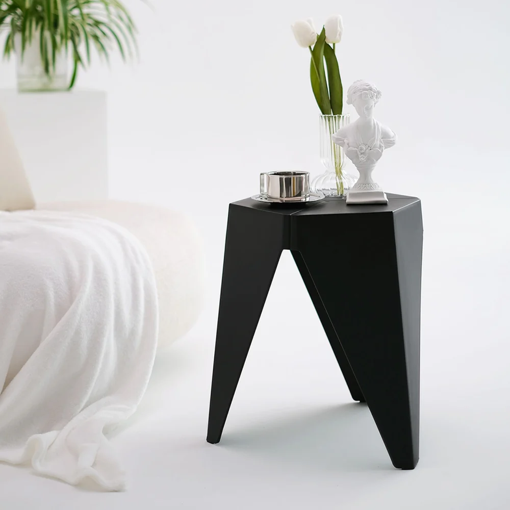 Set of 4 Puzzle Stool Plastic Bar Stools Stackable Black - Image 4