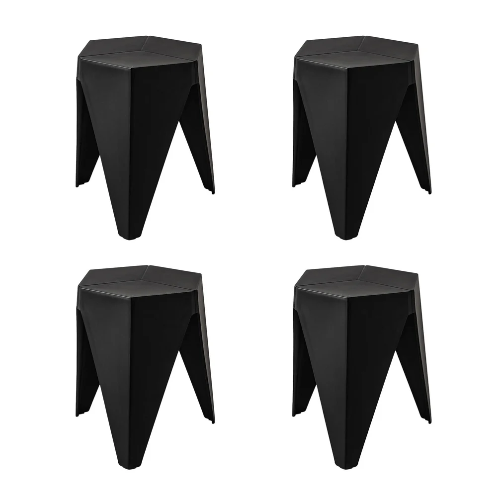Set of 4 Puzzle Stool Plastic Bar Stools Stackable Black - Image 5