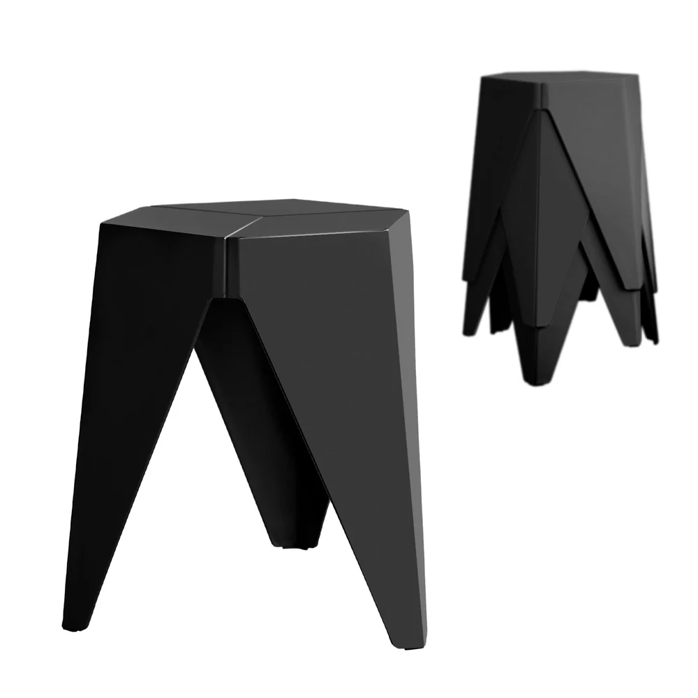 Set of 4 Puzzle Stool Plastic Bar Stools Stackable Black - Image 7