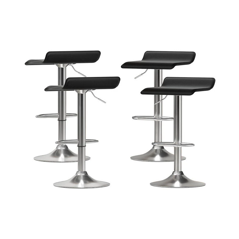 Set of 4 Bar Stools Faux Leather Chair Black