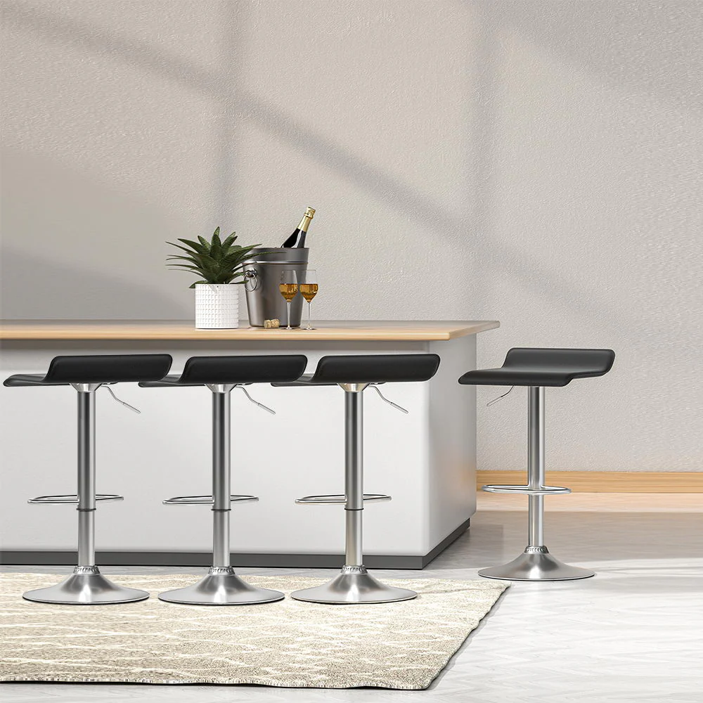 Set of 4 Bar Stools Faux Leather Chair Black - Image 7
