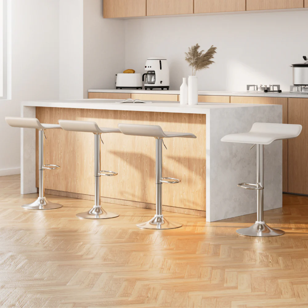 Set of 4 Bar Stools Faux Leather Chair White