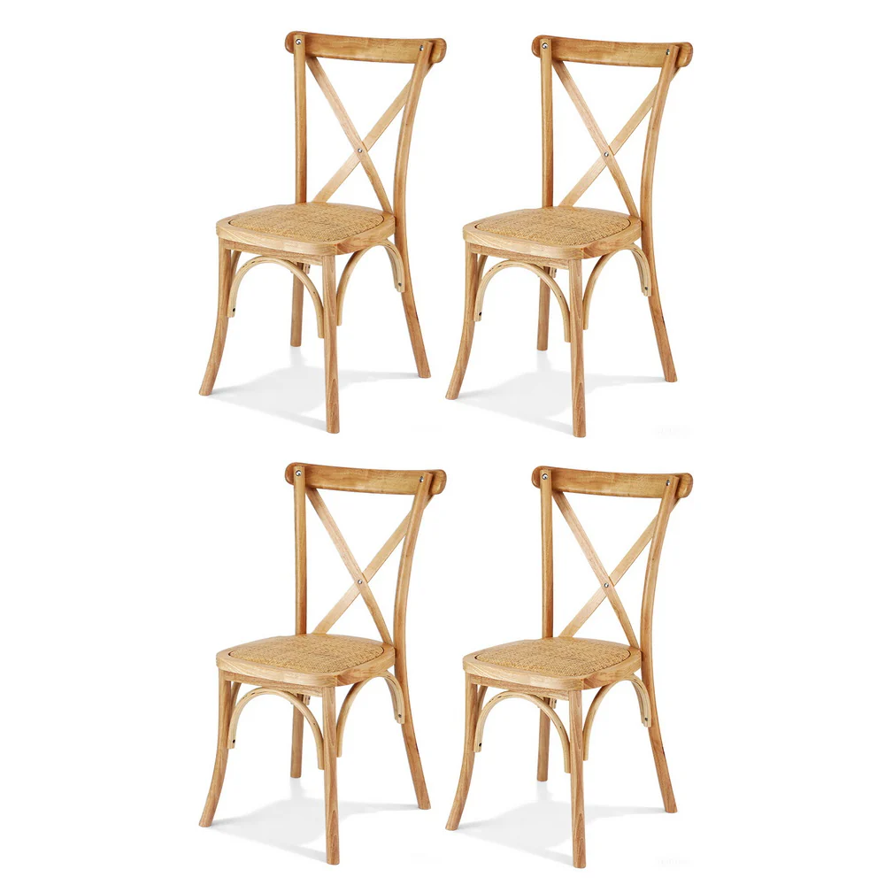 Set of 4 Dining Chairs Rattan Wooden Kitchen Accent Chair Cafe Lounge Rubber Wood