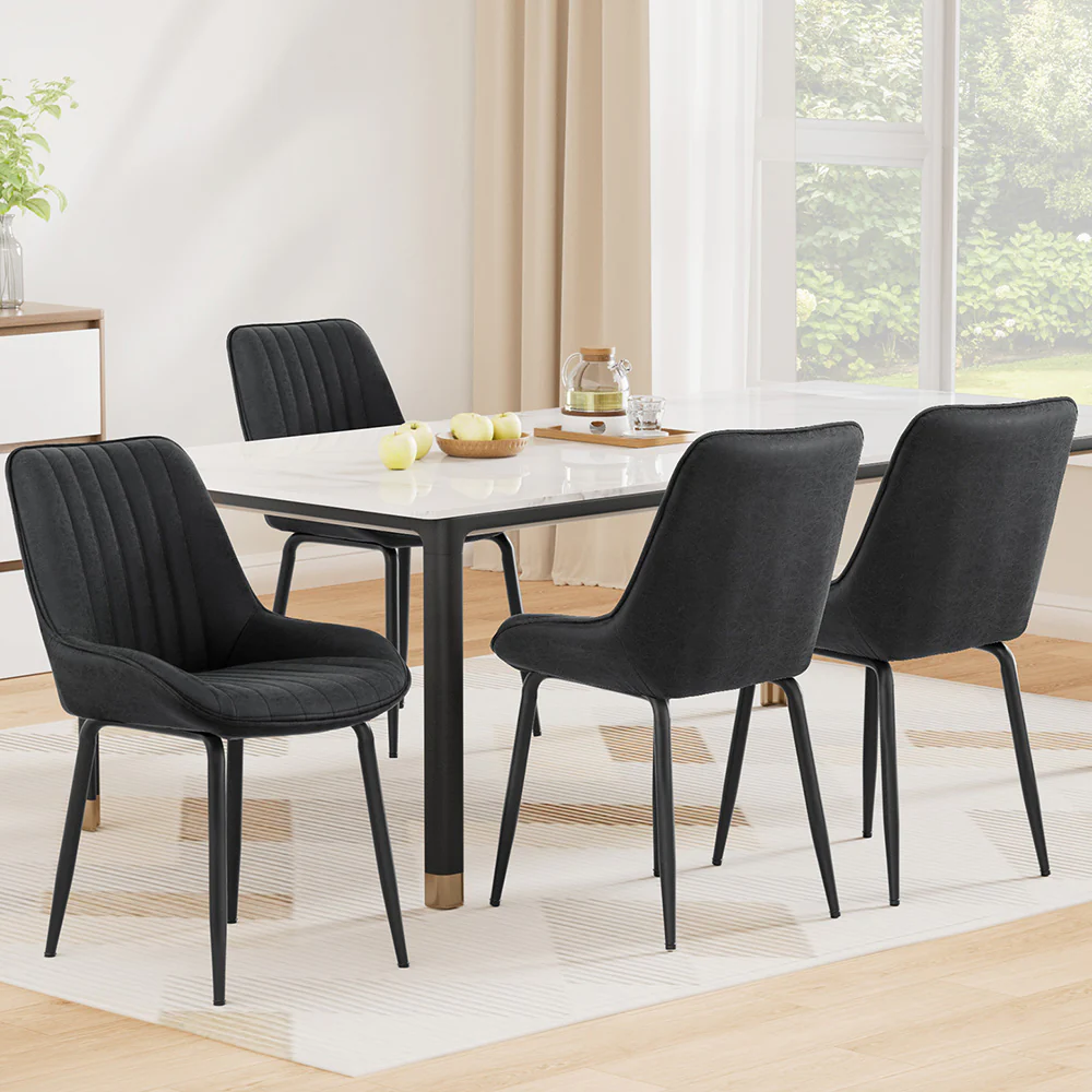 Set of 4 Dining Chairs Retro PU Leather Kitchen Lounge Cafe Accent Chair Black - Image 7