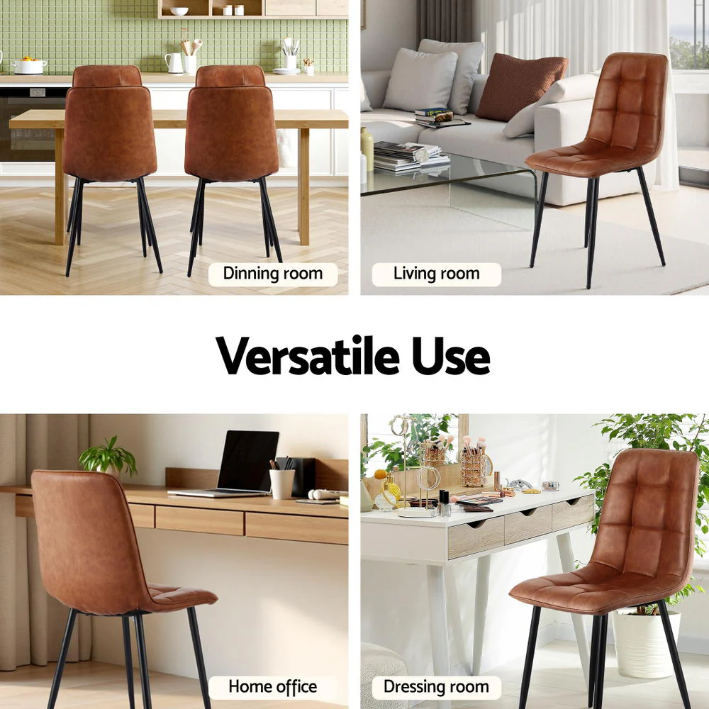 Set of 4 Dining Chairs Retro PU Leather Kitchen Lounge Cafe Accent Chair Brown - Image 5