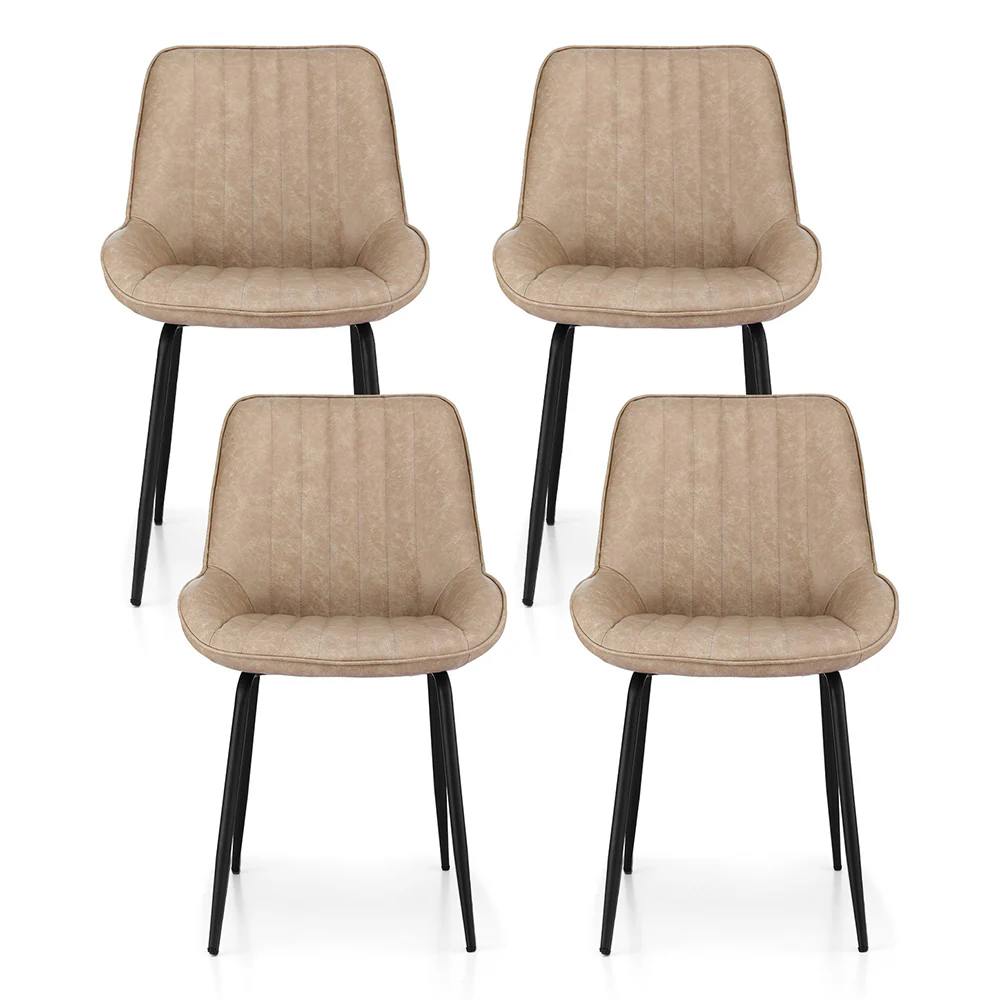 Set of 4 Dining Chairs Retro PU Leather Kitchen Lounge Cafe Accent Chair Khaki