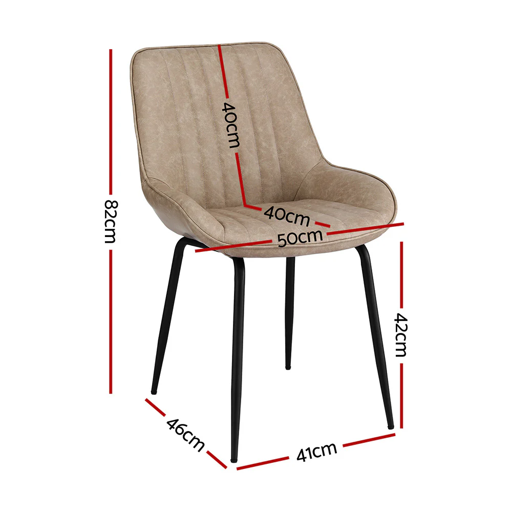 Set of 4 Dining Chairs Retro PU Leather Kitchen Lounge Cafe Accent Chair Khaki - Image 2