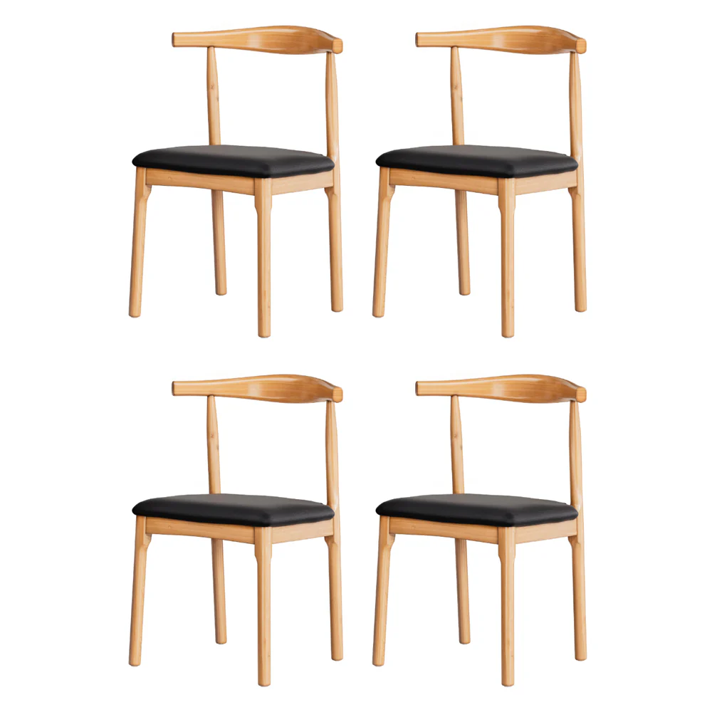 Set of 4 Dining Chairs Rubber Wood Leather Seat Black