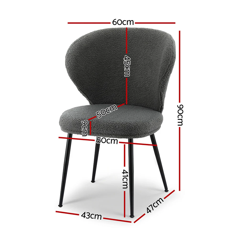 Set of 4 Dining Chairs Sherpa Boucle Wing Back Grey - Image 2