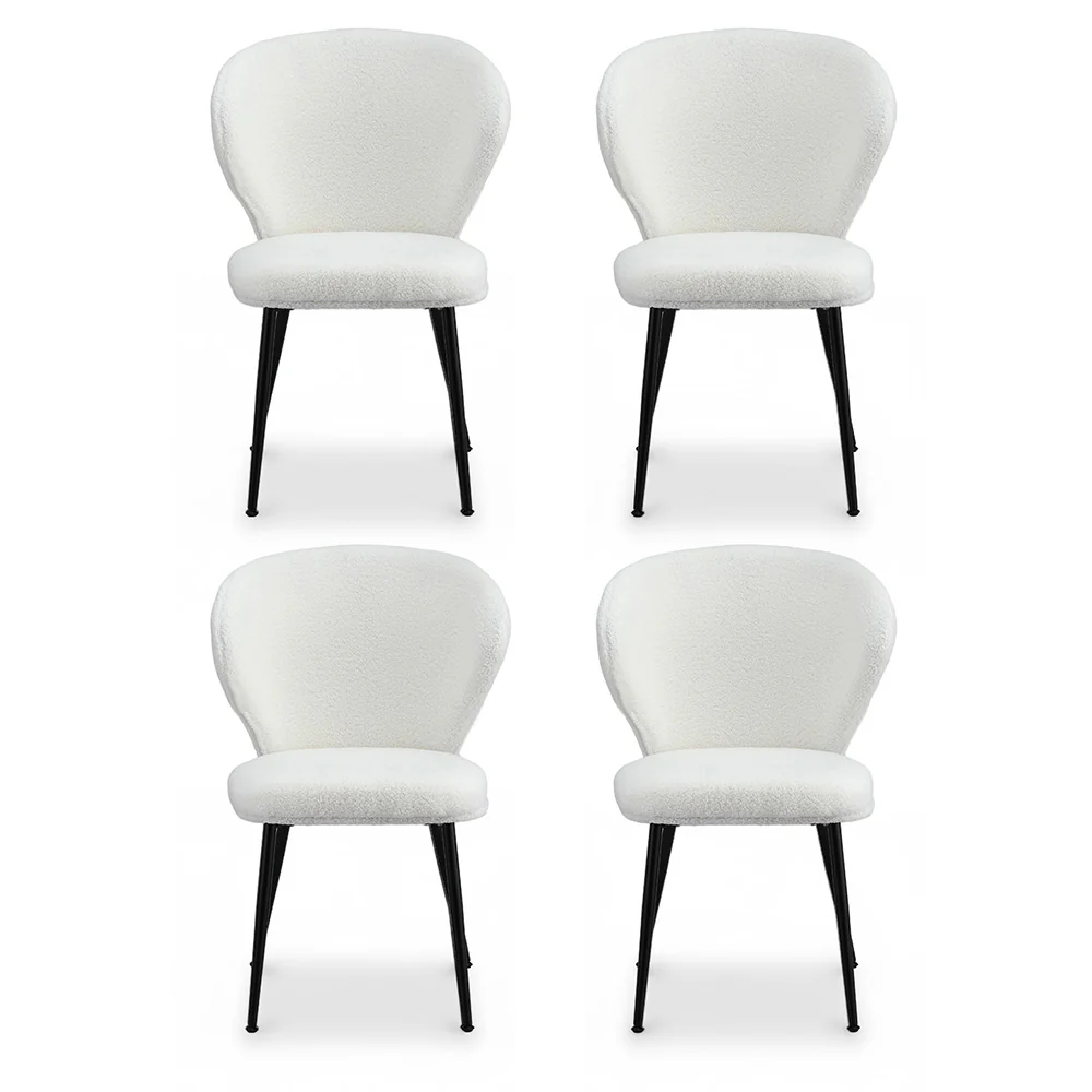 Set of 4 Dining Chairs Sherpa Boucle Wing Back White - Image 3
