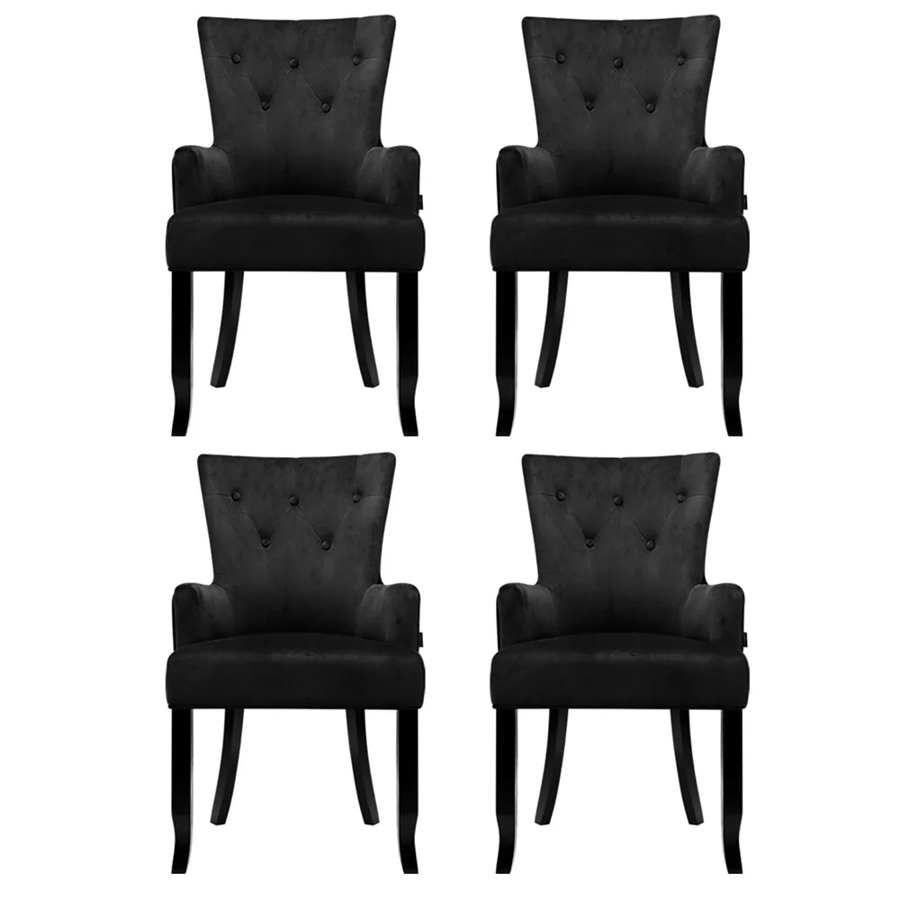Set of 4 Dining Chairs Velvet French Provincial Armchair Black - Image 3