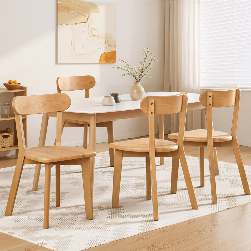 Set of 4 Dining Chairs Wooden Kitchen Accent Chair Cafe Lounge Rubber Wood - Image 7
