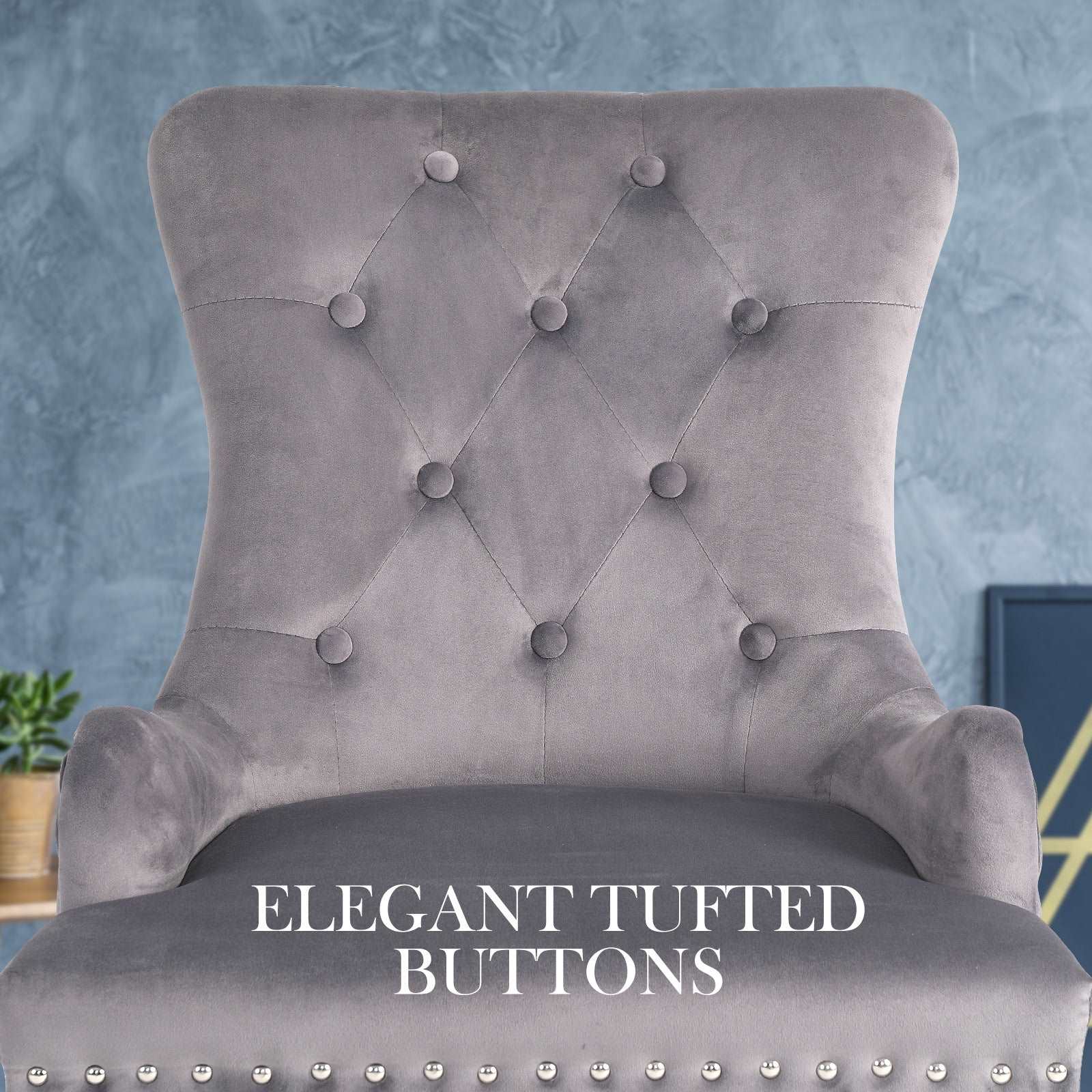 Set of 4 Lucienne French Provincial Velvet Dining Chairs - Grey - Image 4