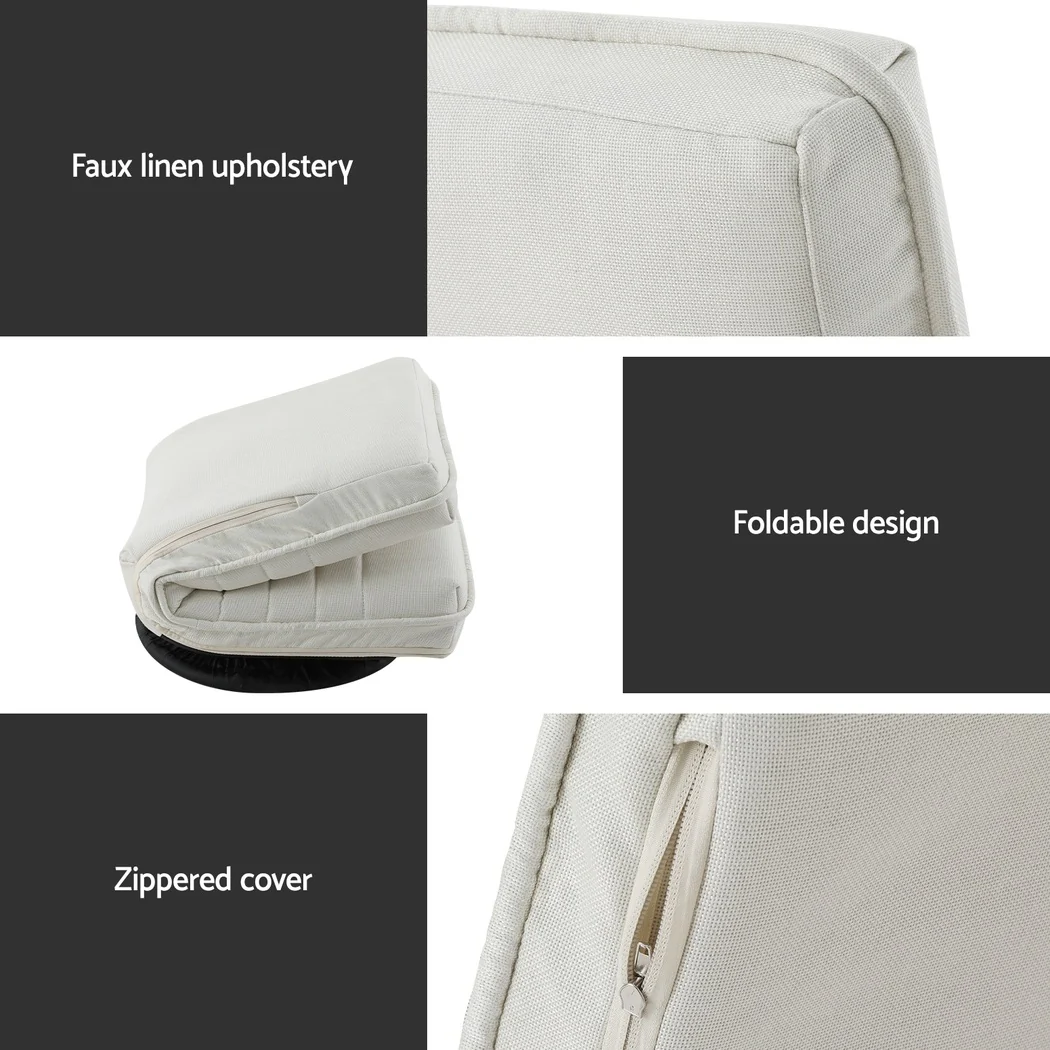 4XFloor Chair Lounge Sofa Swivel Foldable Linen White - Image 6