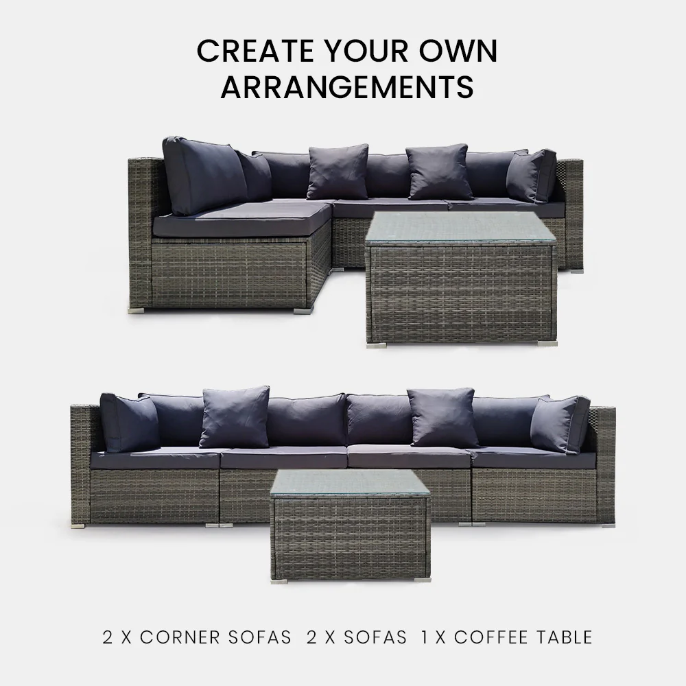 5 Piece 4 Seater Outdoor Modular Lounge Setting with Coffee Table, Grey - Image 3