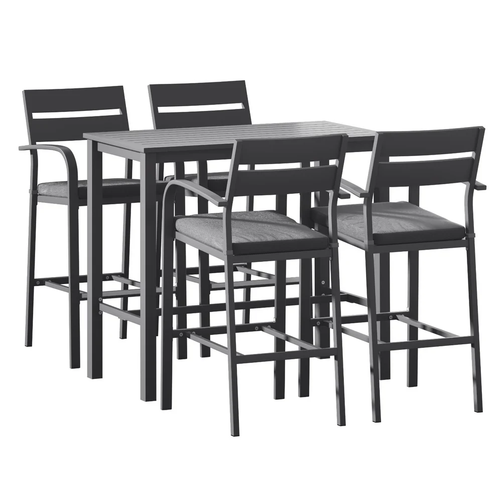 5 Piece Outdoor Aluminium Bar Set - Dark Grey - Image 3