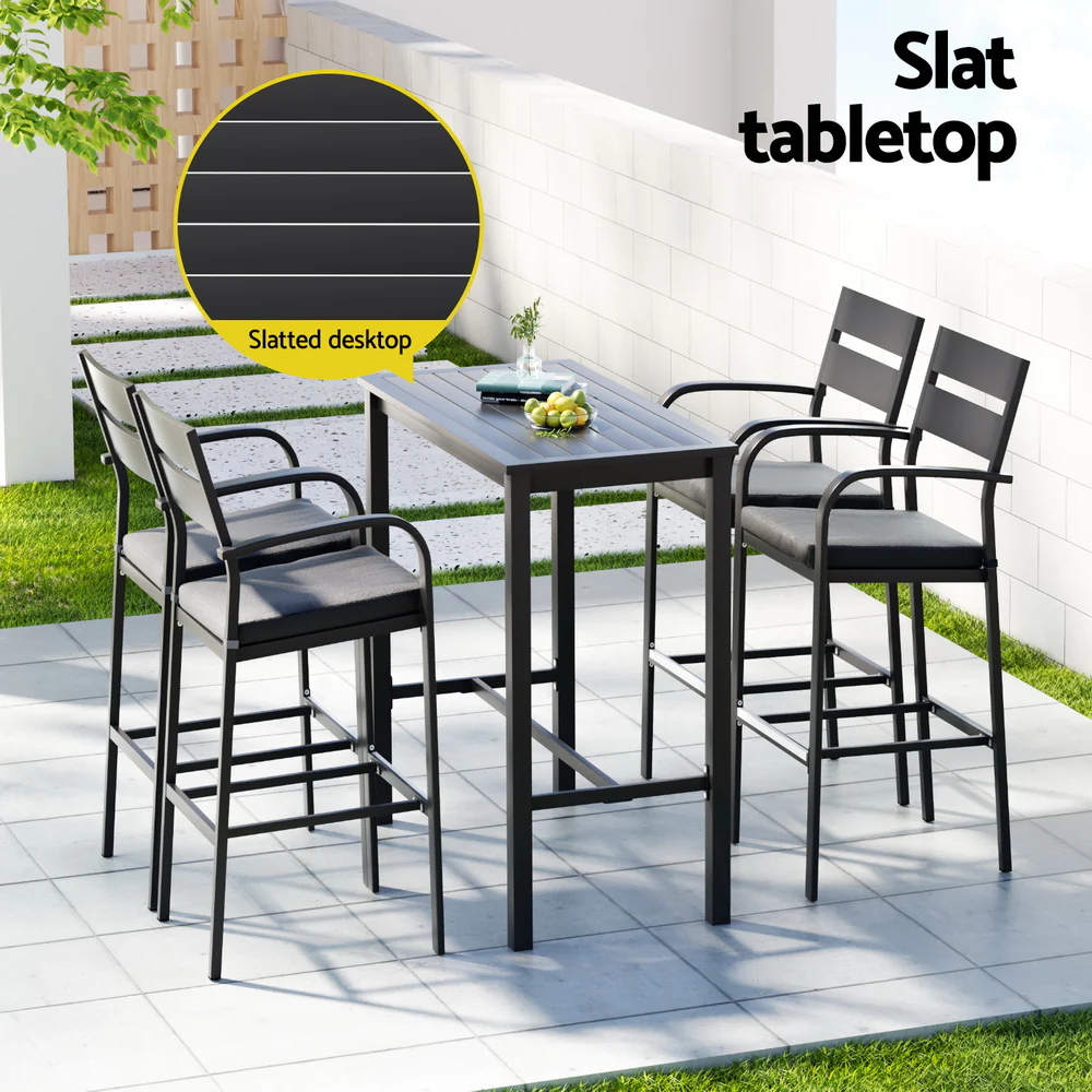 5 Piece Outdoor Aluminium Bar Set - Dark Grey - Image 6