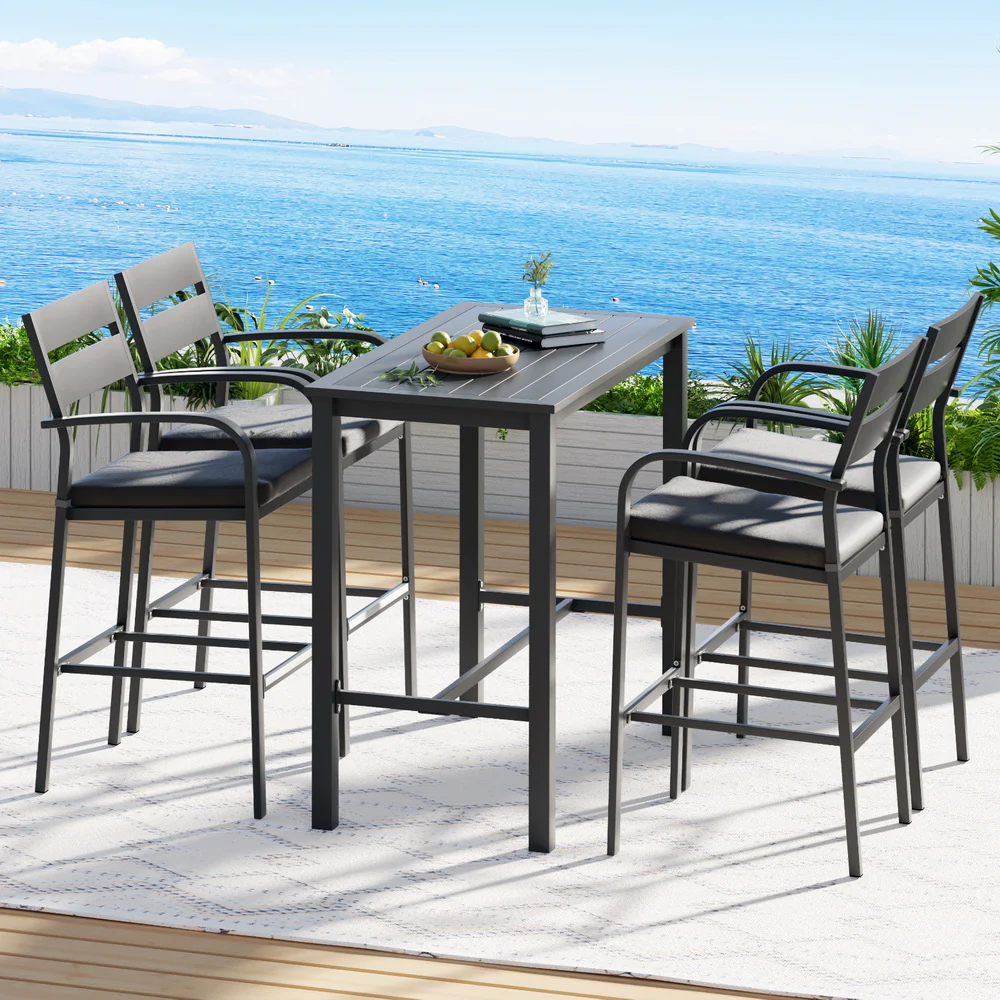 5 Piece Outdoor Aluminium Bar Set - Dark Grey - Image 7