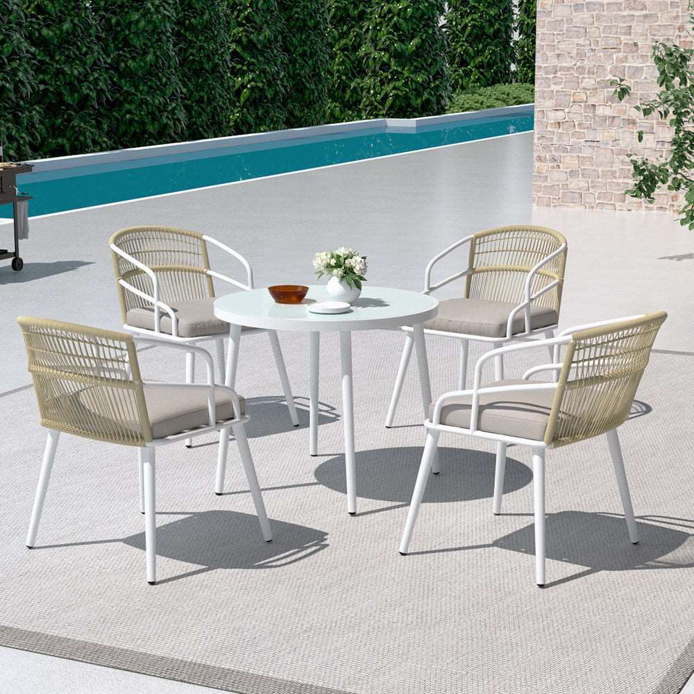 5 Piece Outdoor Dining Set White - Image 7