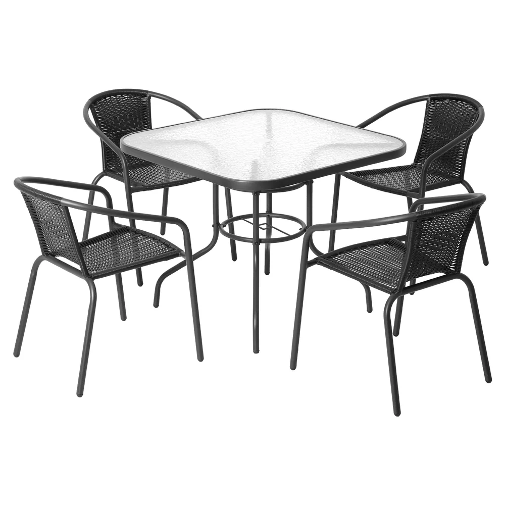 5 Piece Outdoor Dining Set with Stackable Chairs - Black - Image 3