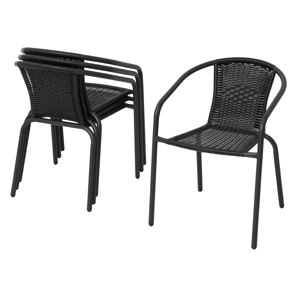 5 Piece Outdoor Dining Set with Stackable Chairs - Black - Image 4