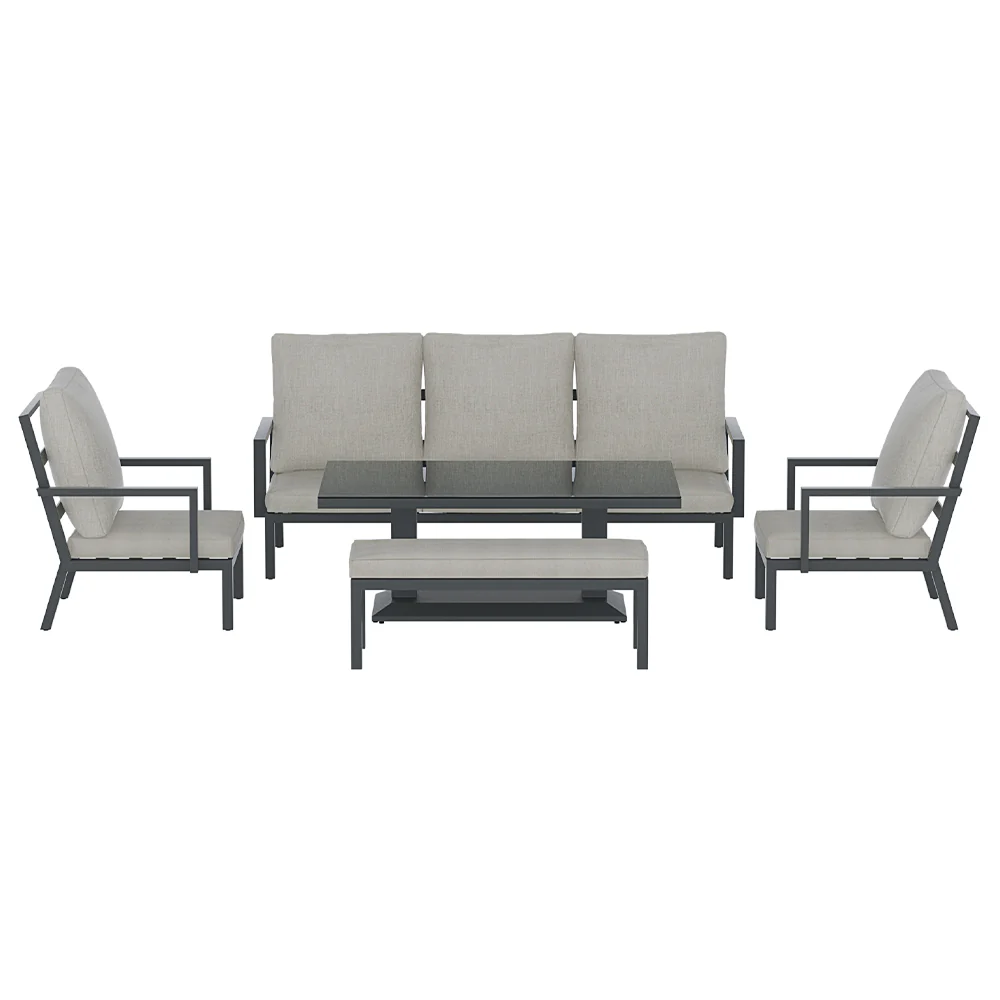 5-Piece Outdoor Furniture Setting Table Chair Set Aluminium Sofa 7-Seater - Image 3