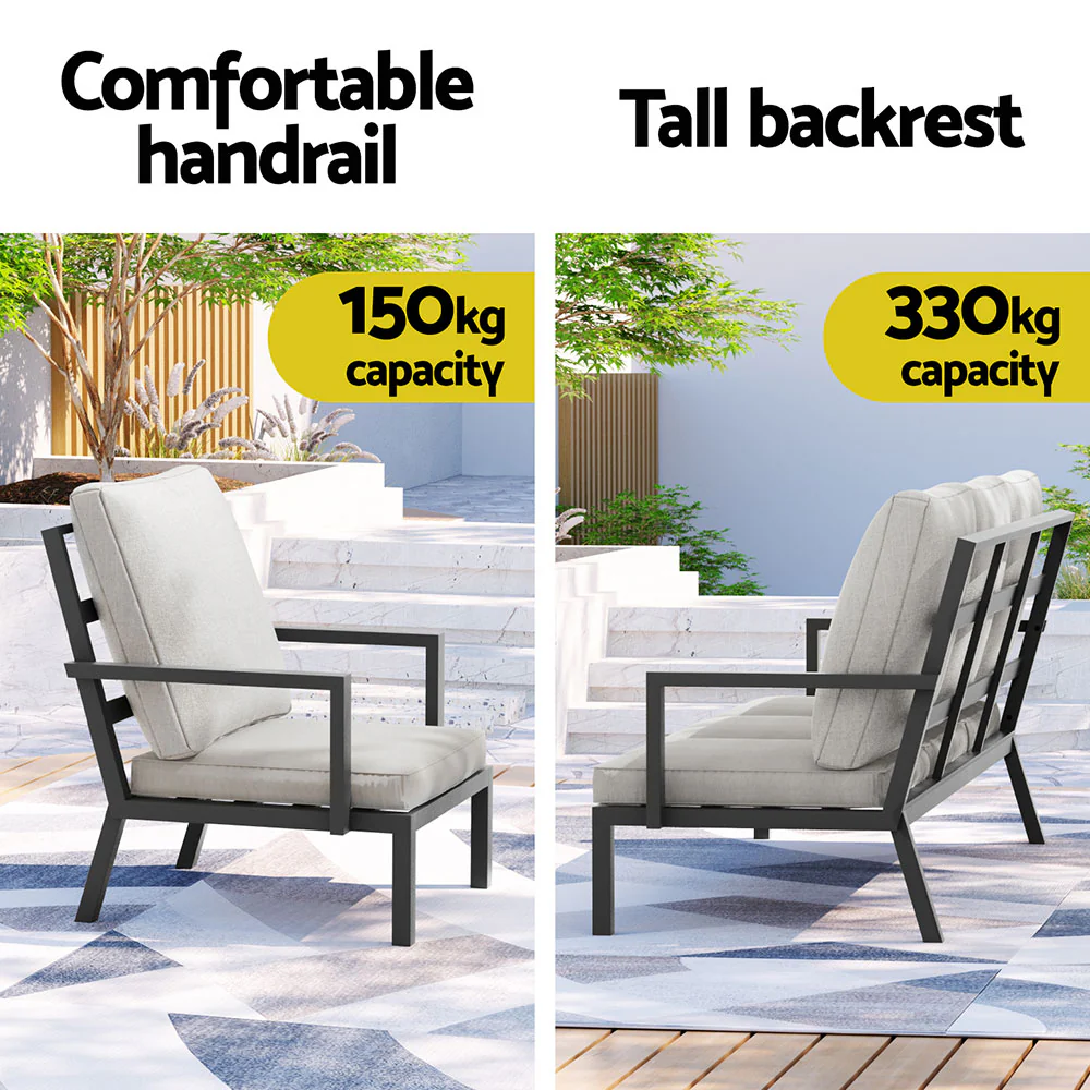 5-Piece Outdoor Furniture Setting Table Chair Set Aluminium Sofa 7-Seater - Image 5