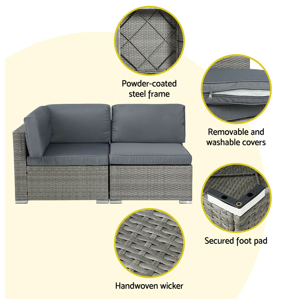 5-Piece Outdoor Sofa Set Wicker Couch Lounge Setting 4 Seater Grey - Image 6