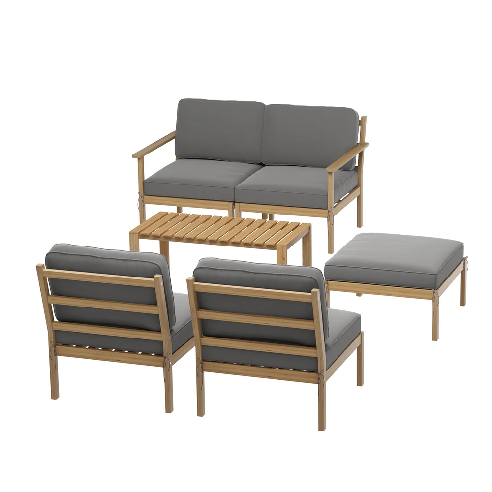5-Seater Outdoor Sofa Set Wooden Lounge Setting 6PCS - Image 3