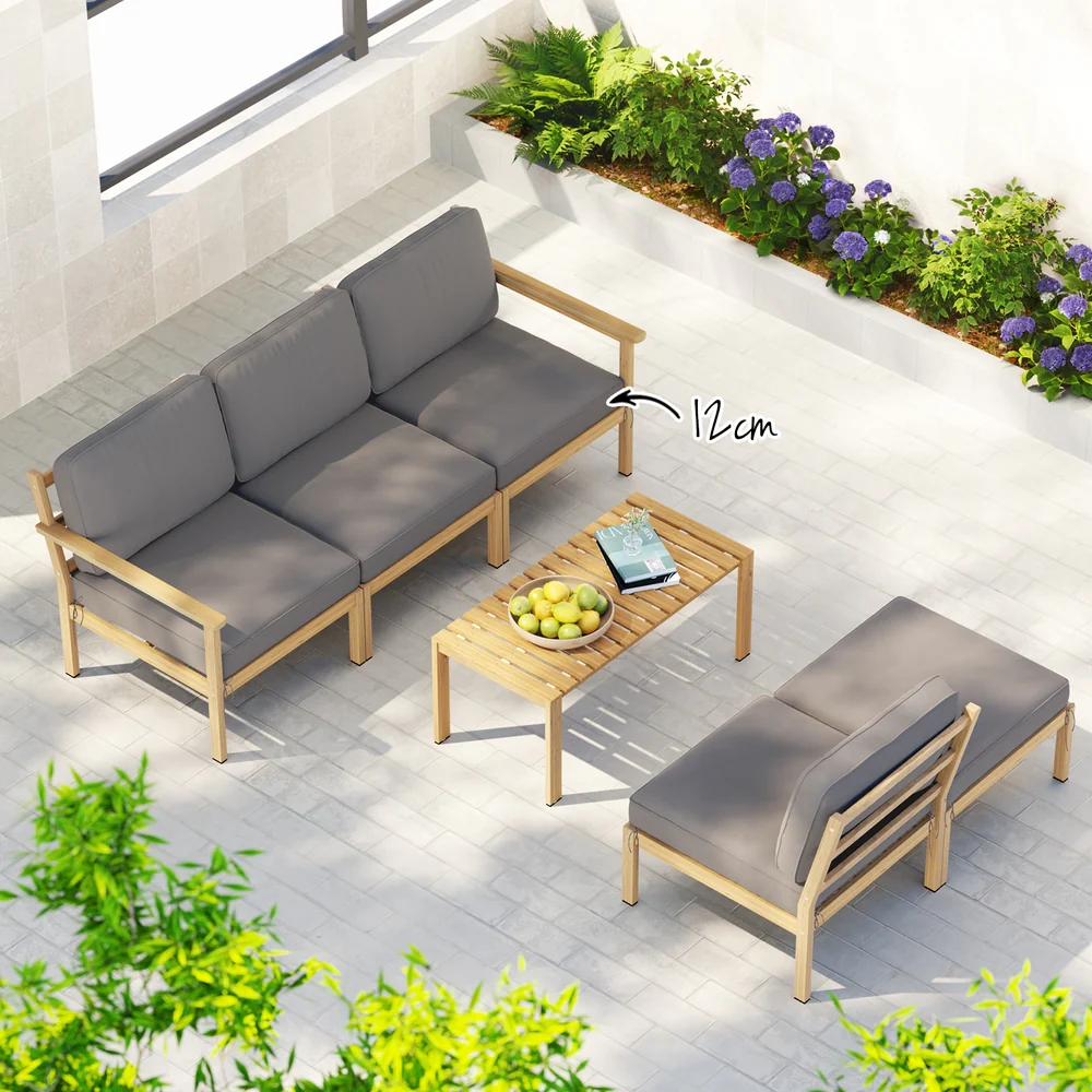 5-Seater Outdoor Sofa Set Wooden Lounge Setting 6PCS - Image 5
