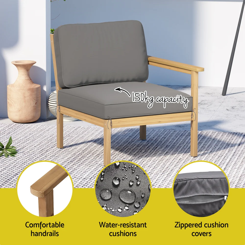 5-Seater Outdoor Sofa Set Wooden Lounge Setting 6PCS - Image 6