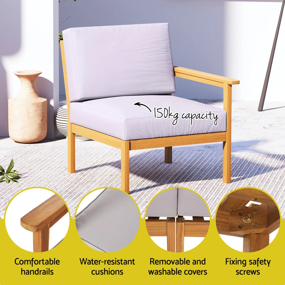 5-Seater Outdoor Sofa Set Wooden Lounge Setting 6PCS - Image 5
