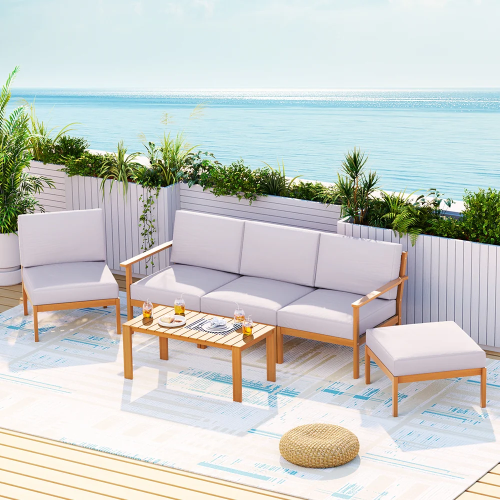 5-Seater Outdoor Sofa Set Wooden Lounge Setting 6PCS - Image 7