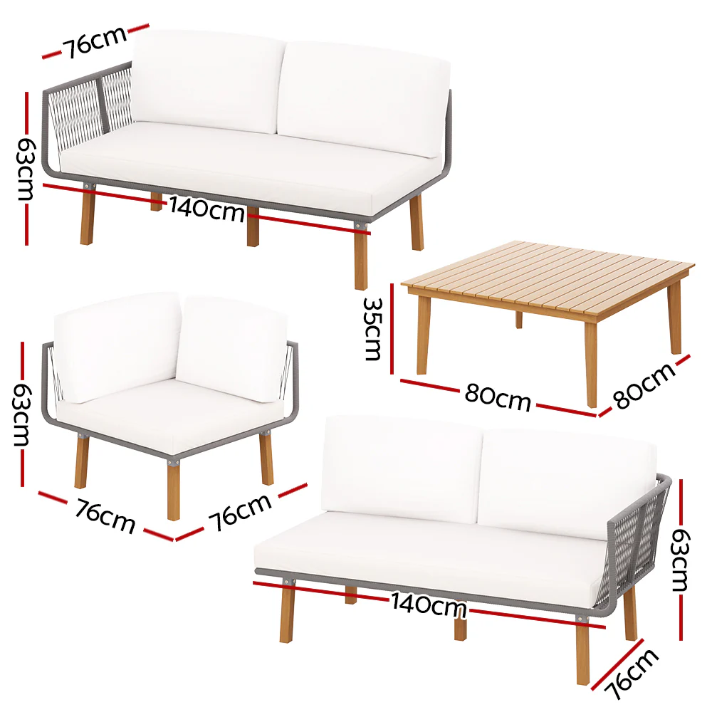 5-Seater Outdoor Sofa Set Wooden Lounge Setting Aluminum - Image 2