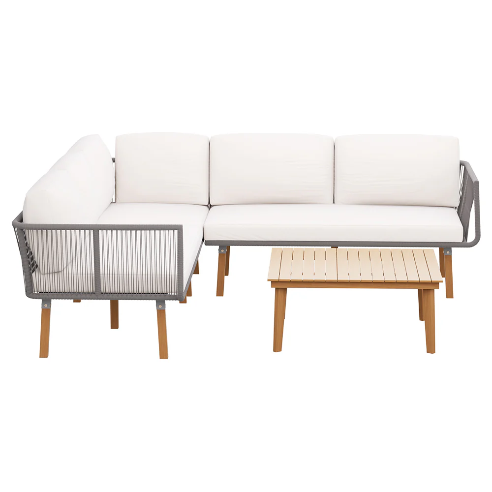5-Seater Outdoor Sofa Set Wooden Lounge Setting Aluminum - Image 3