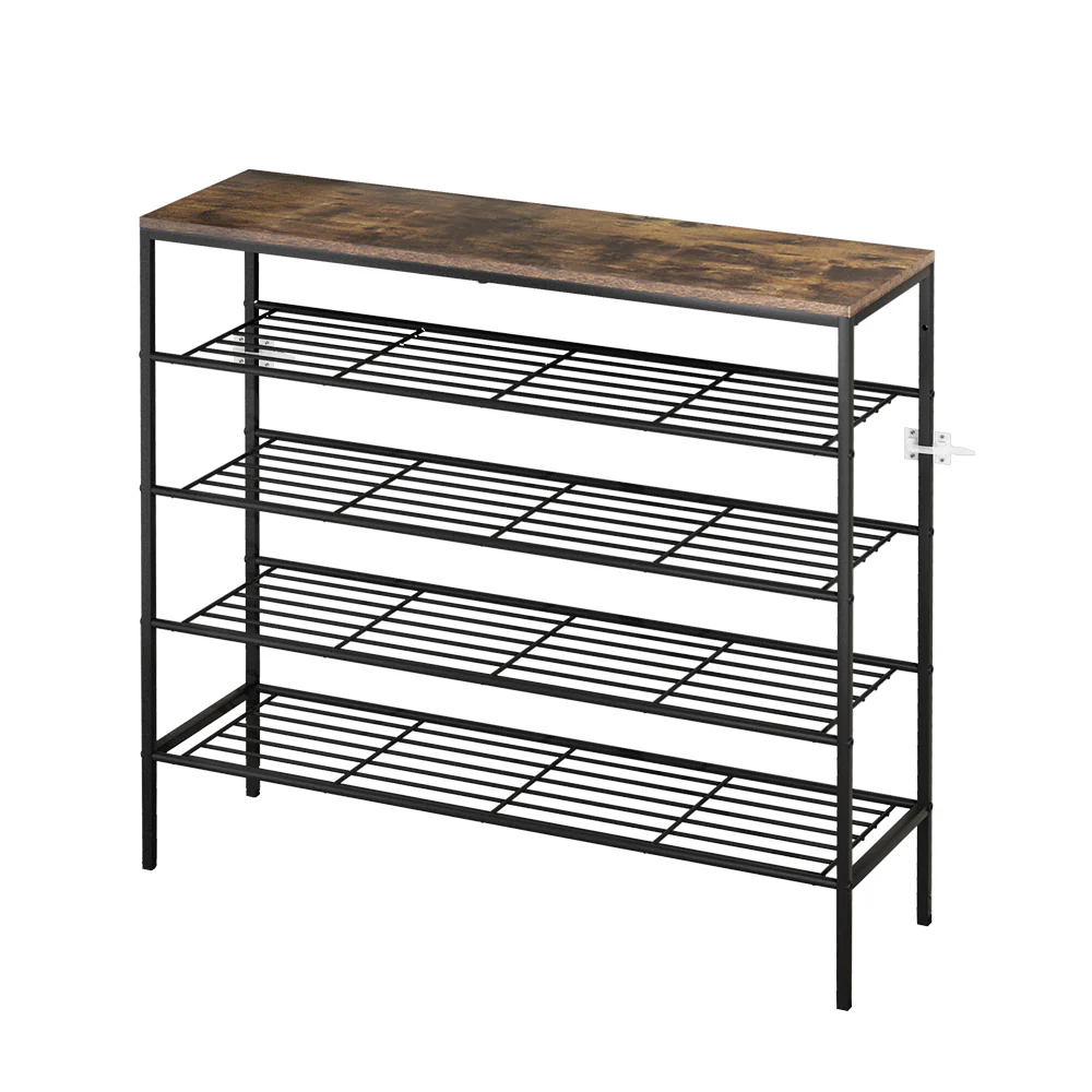 5-Tier Industrial Shoe Rack – Walnut & Black - Image 2