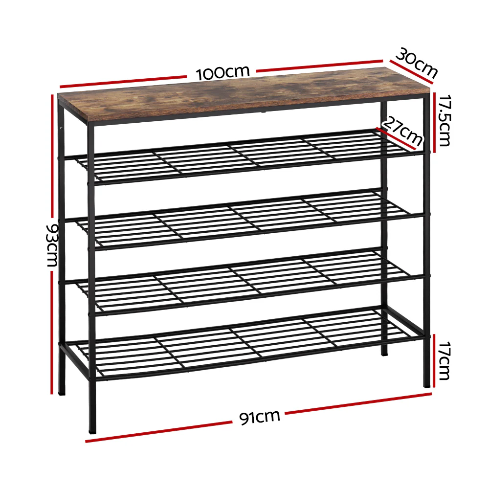 5-Tier Industrial Shoe Rack – Walnut & Black - Image 3