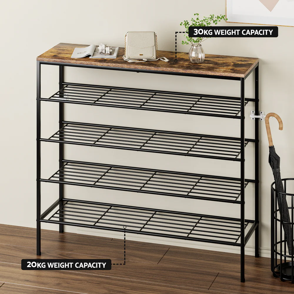 5-Tier Industrial Shoe Rack – Walnut & Black - Image 7