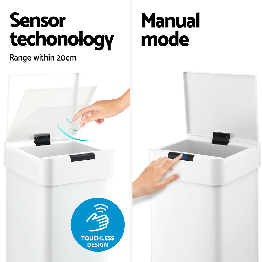 50L Sensor Bin Motion Rubbish Bins Kitchen Automatic Trash Can White - Image 4