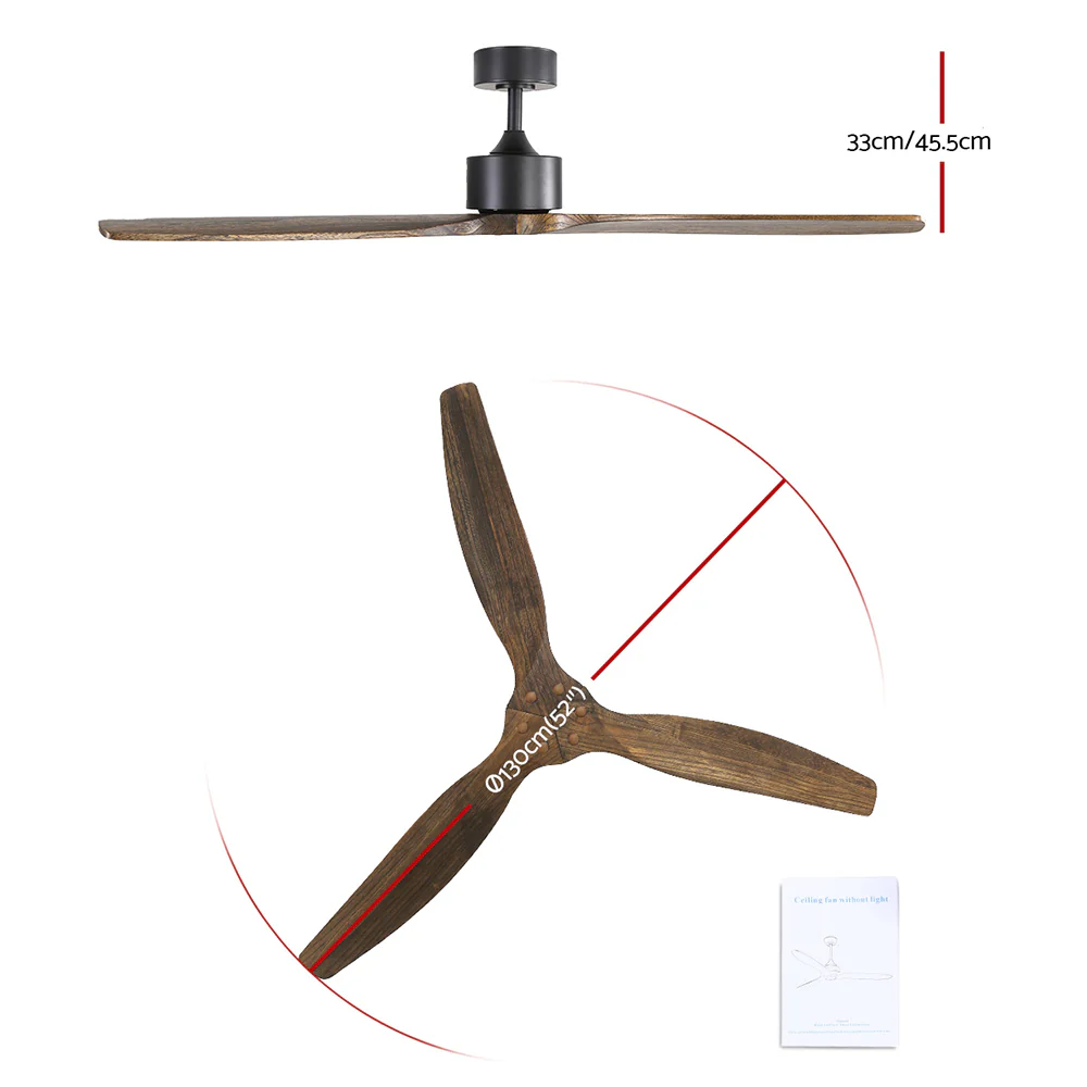 52'' Ceiling Fan AC Motor 3 Blades w/Remote - Dark Wood - Image 2