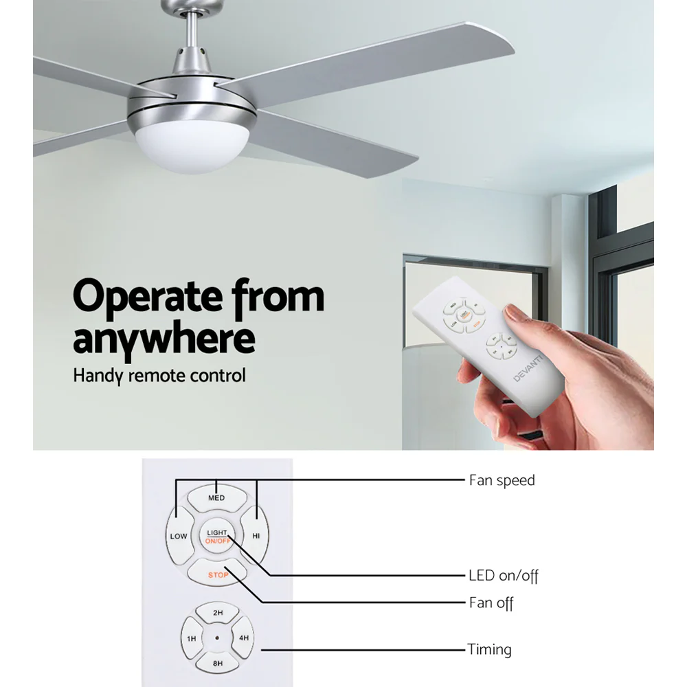 52'' Ceiling Fan AC Motor w/Light w/Remote - Silver - Image 5