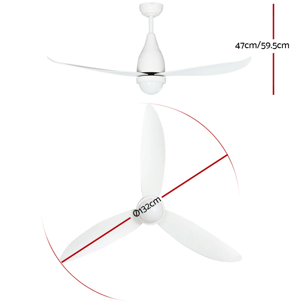 52'' Ceiling Fan DC Motor LED Light Remote Control - White - Image 2