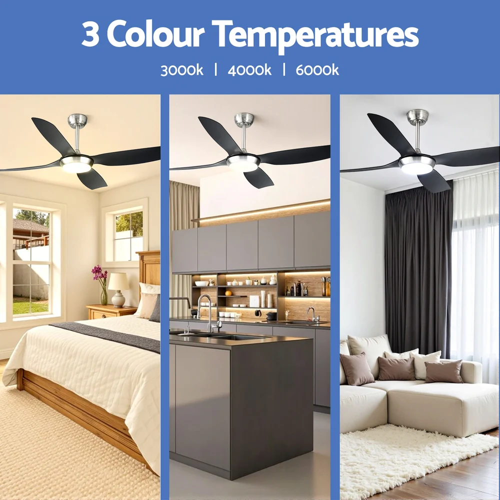 52'' Ceiling Fan DC Motor w/Light w/Remote Black - Image 4