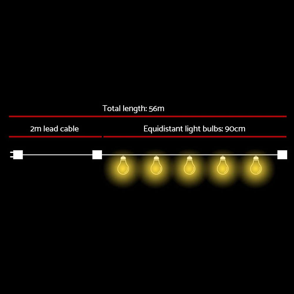 56m LED Festoon String Lights Outdoor Christmas Wedding Waterproof Garden Decor - Image 2