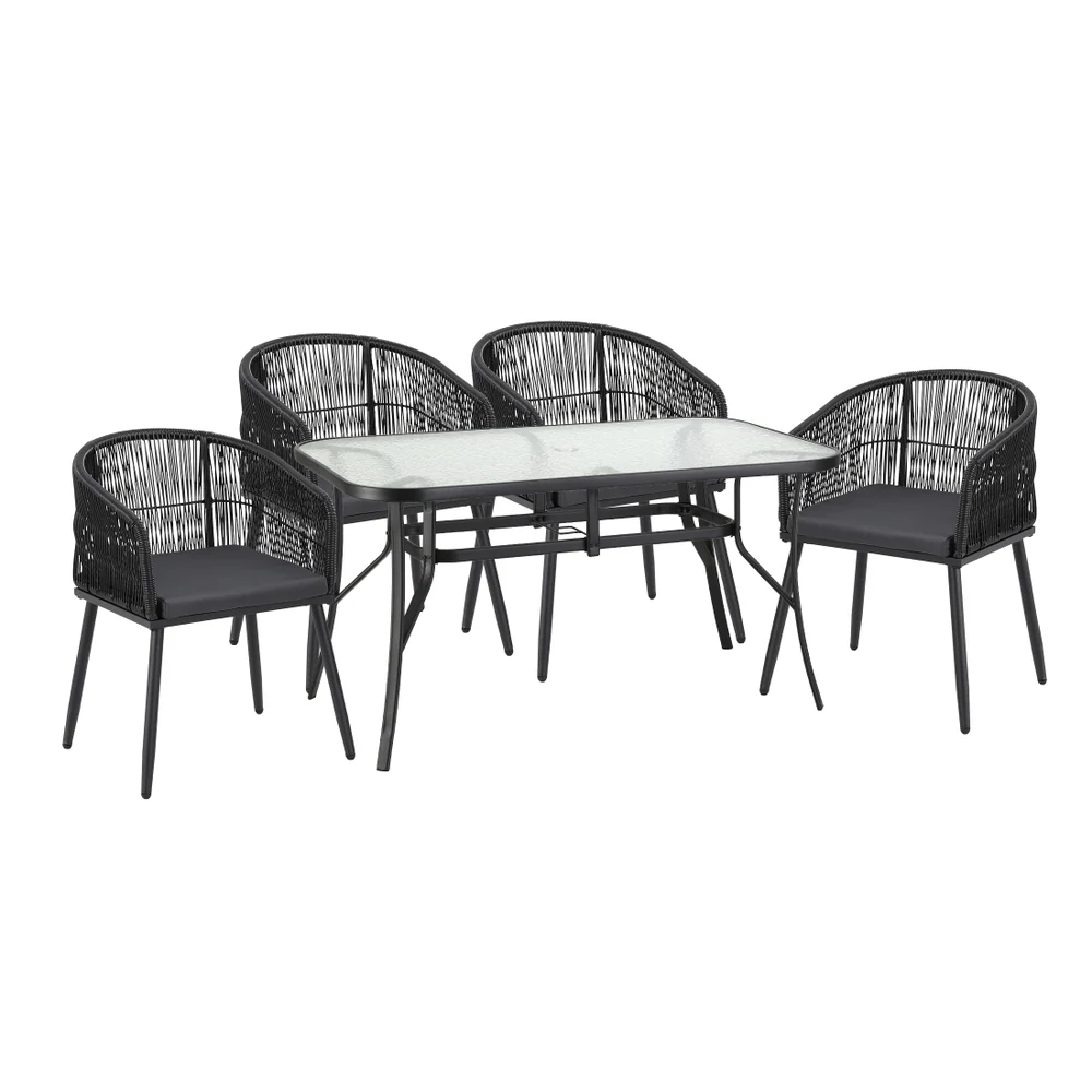 5PC Outdoor Dining Set Table and Chairs Garden Patio Furniture Bistro Set Black - Image 4