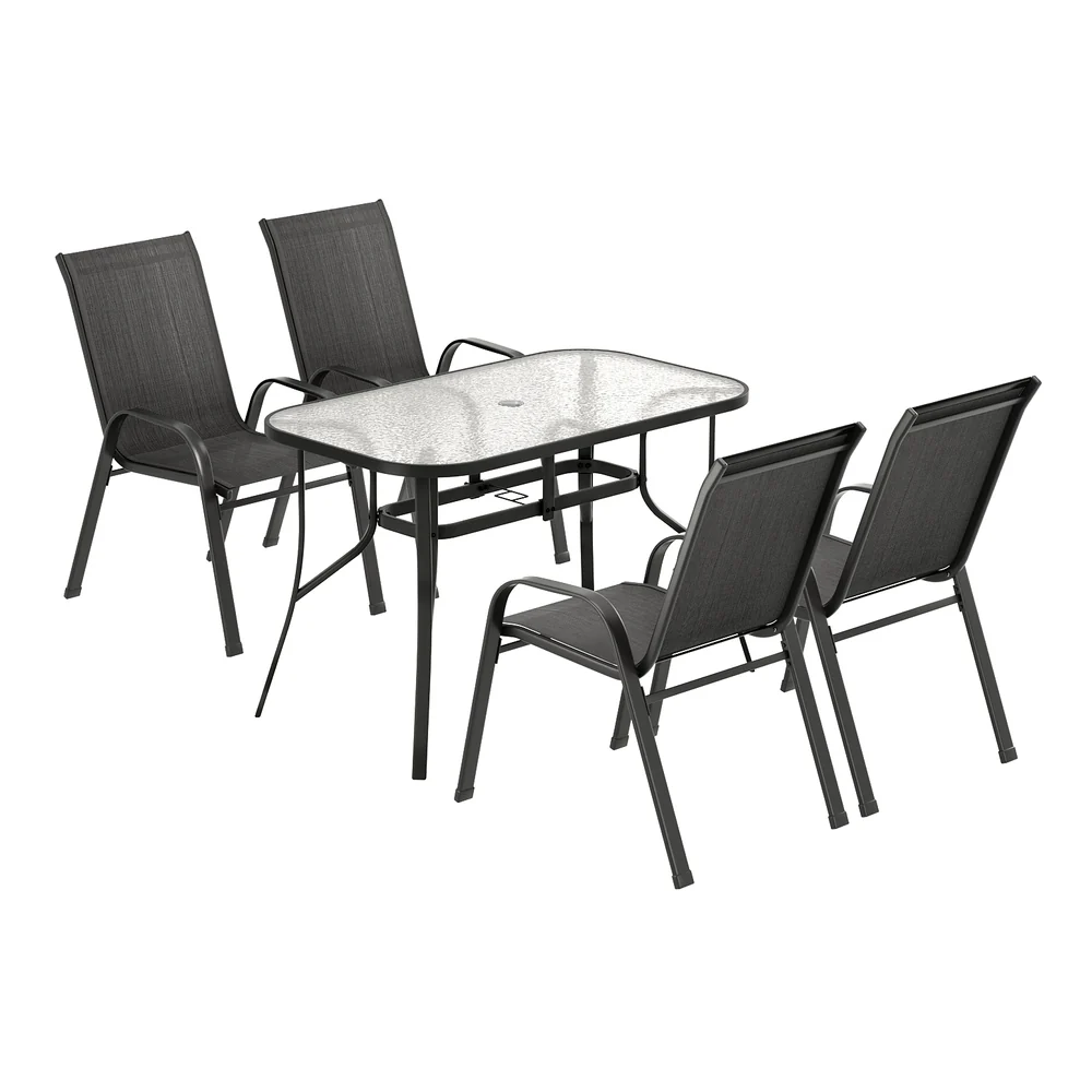 5PC Outdoor Dining Set Table and Chairs Patio Furniture Bistro Set Garden Black - Image 3