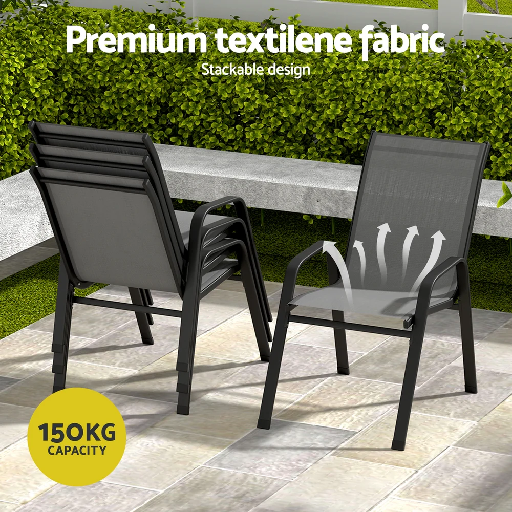 5PC Outdoor Dining Set Table and Chairs Patio Furniture Bistro Set Garden Grey - Image 5