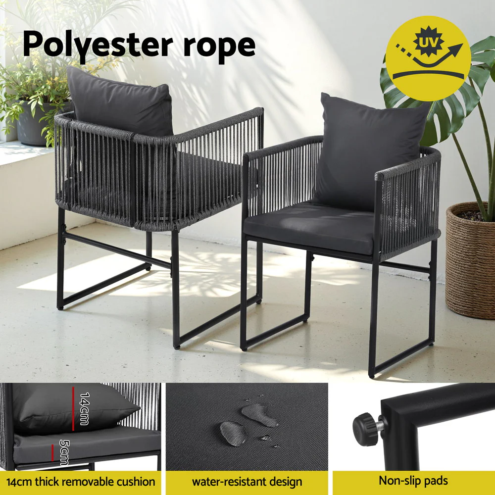5PC Outdoor Dining Set Table and Chairs Patio Furniture Garden Bistro Set Black - Image 5